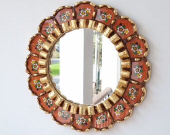 Peruvian Mirrors "Harmonious 30cm Orange" - Interior decoration - Wall Mirror - Home decoration- Decorative mirrors