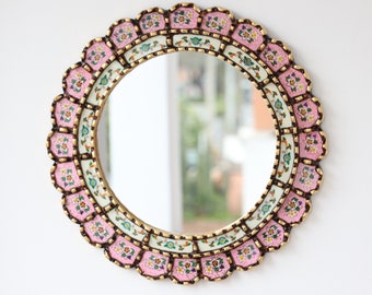 Peruvian Mirrors "Harmonious Pink 40cm"- Interior decoration - Wall mirror - Home decoration- Decorative mirrors