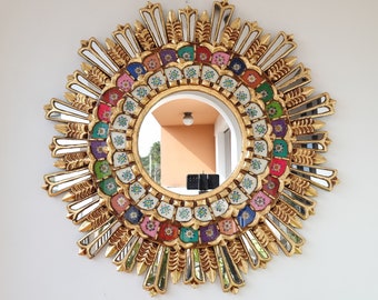 Peruvian Mirrors "Reeza 78 cm Multicolor Gold" - Interior decoration - Wall mirror - Home decoration - Decorative mirrors