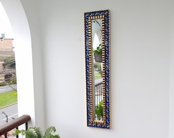 Peruvian Mirrors "Blue Mosaic Column 100cm" - Interior decoration - Wall mirror - Home decoration - Decorative mirrors