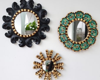 Mandala Black Turquoise -Interior decoration - Wall Mirror - Home decoration- Decorative mirrors -Peruvian Mirrors - Crafts.