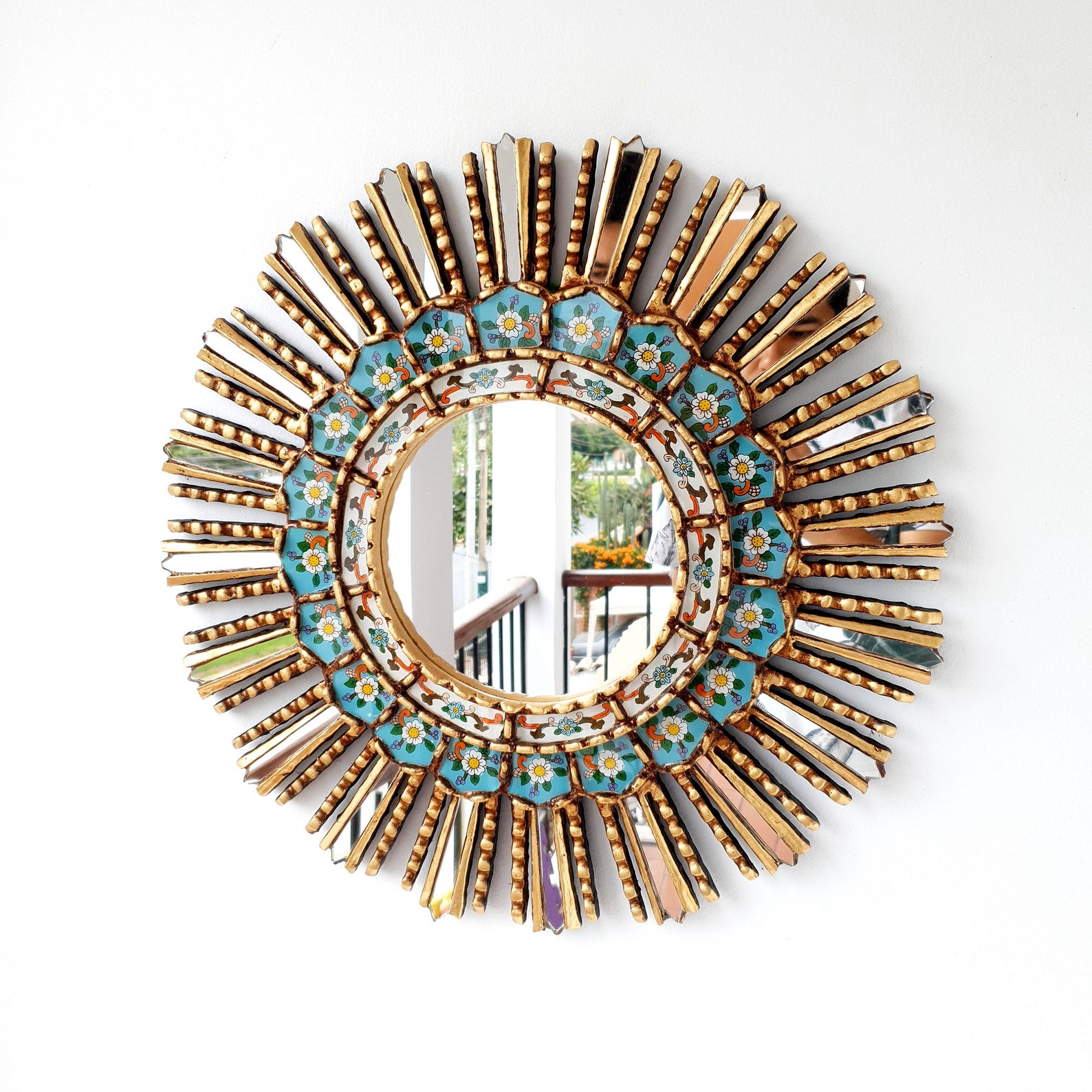 Peruvian Mirrors lima Turquoise 50cm Interior Etsy