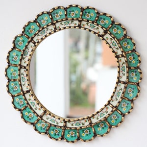 Peruvian Mirrors &quot;Harmonious Turquoise 40cm&quot; - Interior decoration - Wall mirror - Home decoration - Decorative mirrors