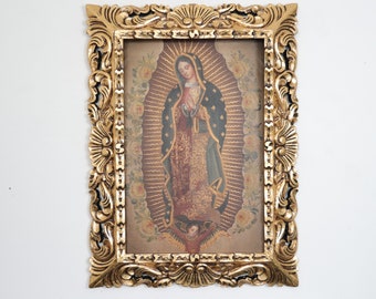 Cusco Painting with Frame "Virgin of Guadalupe" - Religious Art - Decoration - Cusco School - Religious Painting 834