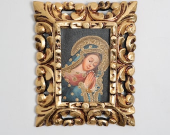 Cuzco Painting with Frame "Virgin with Child" - Interior decoration - Cusco school - Home decoration 129