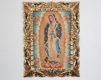 Cusco Painting with Frame "Virgin of Guadalupe" - Religious Art - Decoration - Cusco School - Religious Painting 822