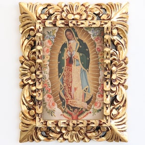 Cusco Painting with Frame &quot;Virgin Guadalupe&quot; - Religious Art - Interior Decoration - Cusco School - Religious Painting PF030170