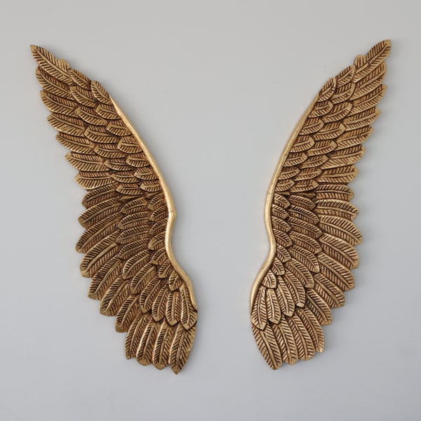 Wings of San Rafael - Hand-carved wooden wings laminated to the leaf in bronze leaf - Decorative wings - Peruvian handicrafts