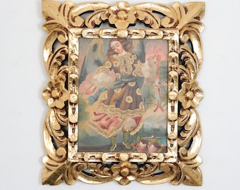 Cuzco Painting with Frame "San Rafael" - Religious Art - Interior Decoration - Cusco School - Religious Painting 365