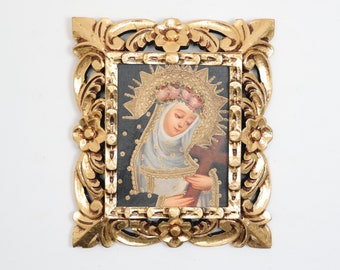 Cuzco Painting with Frame "Santa Rosa de Lima" - Religious Art - Interior Decoration - Cusco School - Religious Painting 367