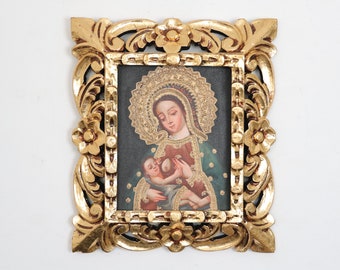 Cuzco Painting with Frame "Virgen de la Leche" - Religious art - Interior decoration - Cusco school - Religious Painting 359