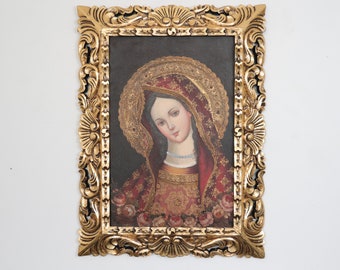 Cusco Painting with Frame "Virgin Mary" - Religious Art - Decoration - Cusco School - Religious Painting 827