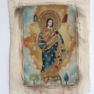 Cuzco Painting with Frame "Virgin of the Assumption" - Religious art - Interior decoration - Cusco school - Painting PF030102