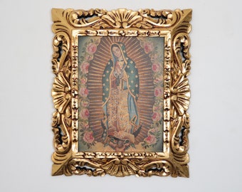 Cusco Painting with Frame "Virgin of Guadalupe" - Religious Art - Interior Decoration - Cusco School - Religious Painting 628