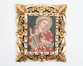 Cuzco Painting with Frame "Andean Virgin with Child" - Religious art - Interior decoration - Cusco school - Religious Painting 361