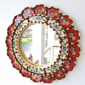 Peruvian Mirrors "Harmoniosa 30cm Red" - Interior decoration - Wall mirror - Home decoration - Decorative mirrors