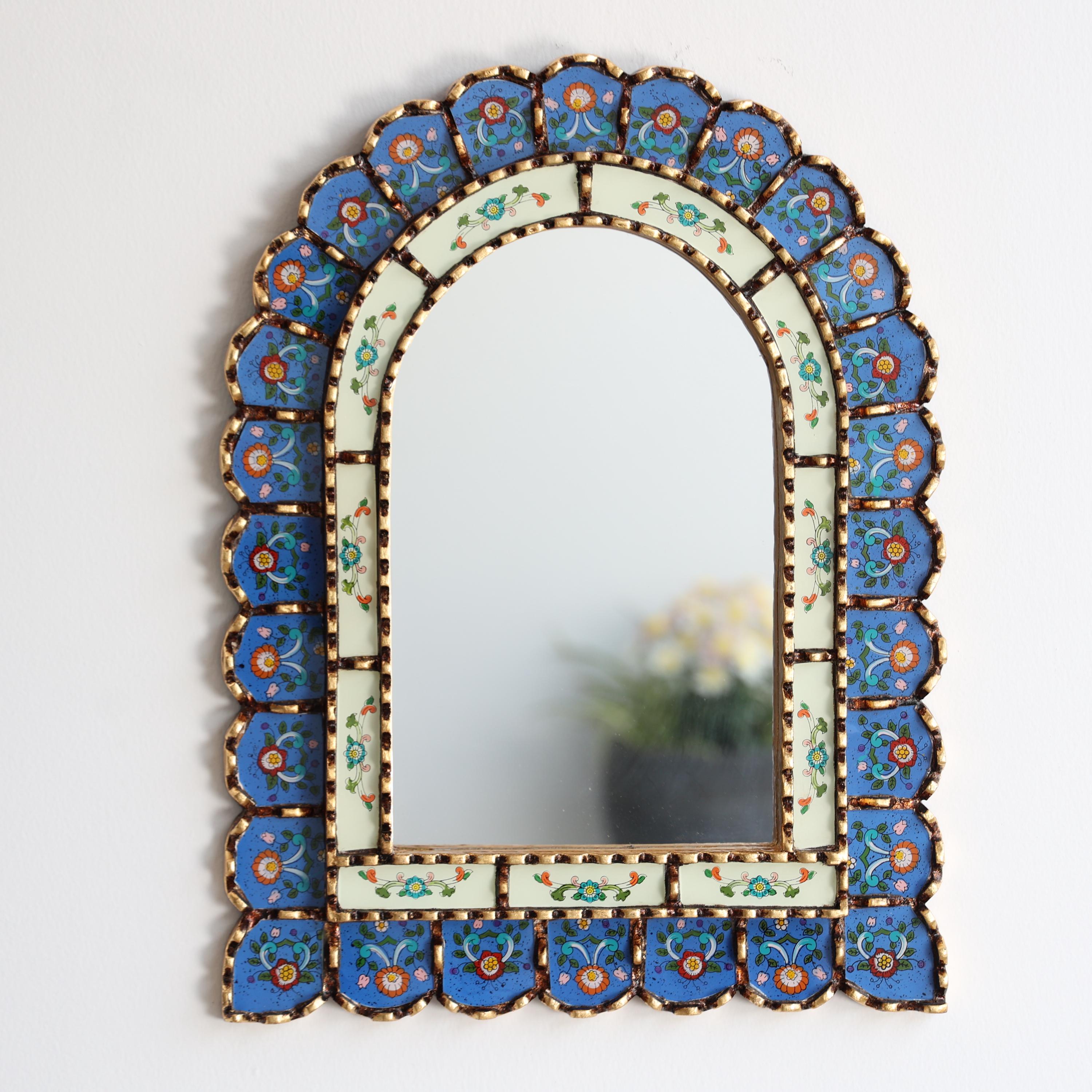 Peruvian Blue Urn Mirror 50 X 37 Cm Handmade Wall Decor – Carved