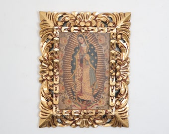 Cusco Painting with Frame "Virgin of Guadalupe" - Religious Art - Interior Decoration - Cusco School - Religious Painting 467