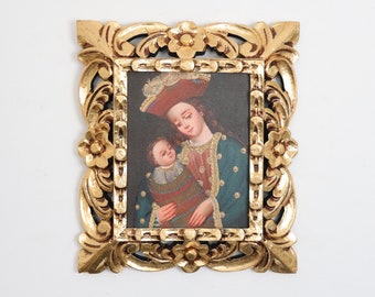 Cusco Painting with Frame "Virgin Mary with Child" - Religious Art - Interior Decoration - Cusco School - Religious Painting 356