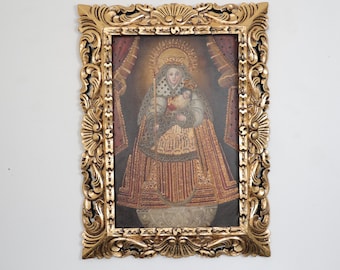 Cuzco Painting with Frame "Virgen de la Candelaria" - Religious Art - Decoration - Cusco School - Religious Painting 830