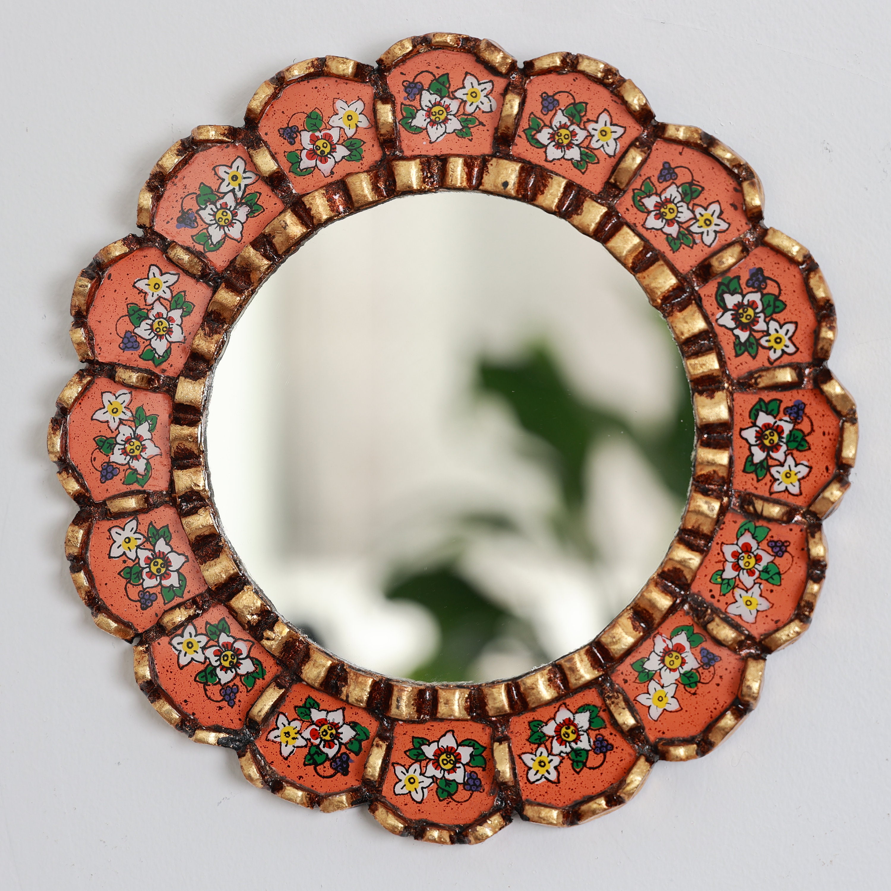 ペルー産ミラー「アルモニオーサ 25cm オレンジ」 - インテリア装飾