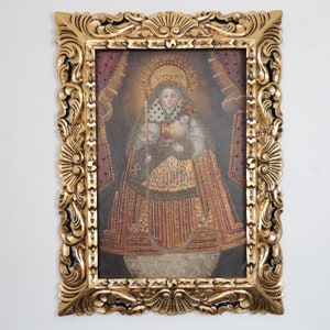 Pintura Cuzqueña con Marco "Virgen de la Candelaria"- Arte religioso - Decoración  -Escuela cuzqueña - Pintura Religiosa PF050064