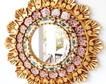 Peruvian Mirrors " Concha Rosado 40cm " - Wall Mirror - Home Decoration - Decorative Mirrors - Peruvian Crafts