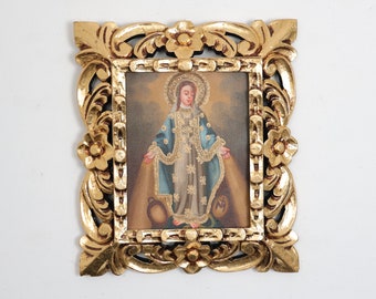 Cusco Painting with Frame "Miraculous Medal" - Religious Art - Interior Decoration - Cusco School - Religious Painting 355