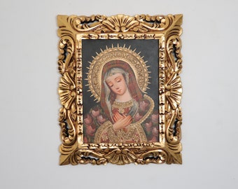 Cusco Painting with "Madona" Frame - Religious Art - Interior Decoration - Cusco School - Religious Painting 643