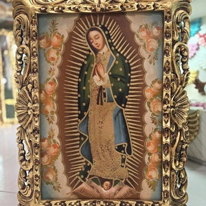 Pintura Cuzqueña con Marco " Virgen de Guadalupe "- Arte religioso - Decoración de Interiores -Escuela cuzqueña - Pintura Religiosa PC050083