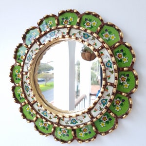 Peruvian Mirrors &quot;Harmonious 30cm Lemon Green&quot; - Interior decoration - Wall mirror - Home decoration - Decorative mirrors