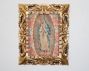 Cusco Painting with Frame "Virgin of Guadalupe" - Religious Art - Interior Decoration - Cusco School - Religious Painting 632