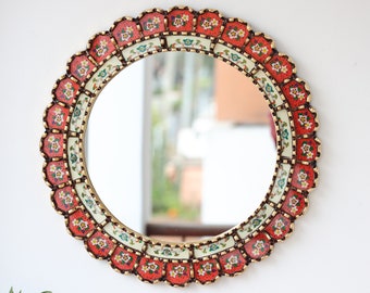 Peruvian Mirrors "Harmonious Red 45 cm"- Interior decoration - Wall Mirror - Home decoration- Decorative mirrors - Handicrafts