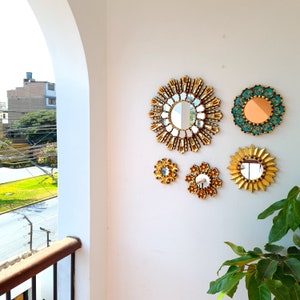 Peruvian Mirrors &quot;Concha Sol Turquesa&quot; - Interior decoration - Wall mirror - Home decoration - Decorative mirrors - Crafts