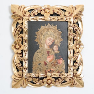Cuzco Painting with Frame &quot;Perpetual Help&quot; - Religious Art - Interior Decoration - Cusco School - Religious Painting PC020442