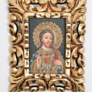 Cuzco Painting with Frame Sacred Heart of Jesus Interior decoration Cusco school Home decoration 105 image 3