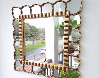 Peruvian Mirrors " Harmonious Square 40cm Gold " - Wall Mirror - Home Decoration - Decorative Mirrors - Peruvian Handicrafts