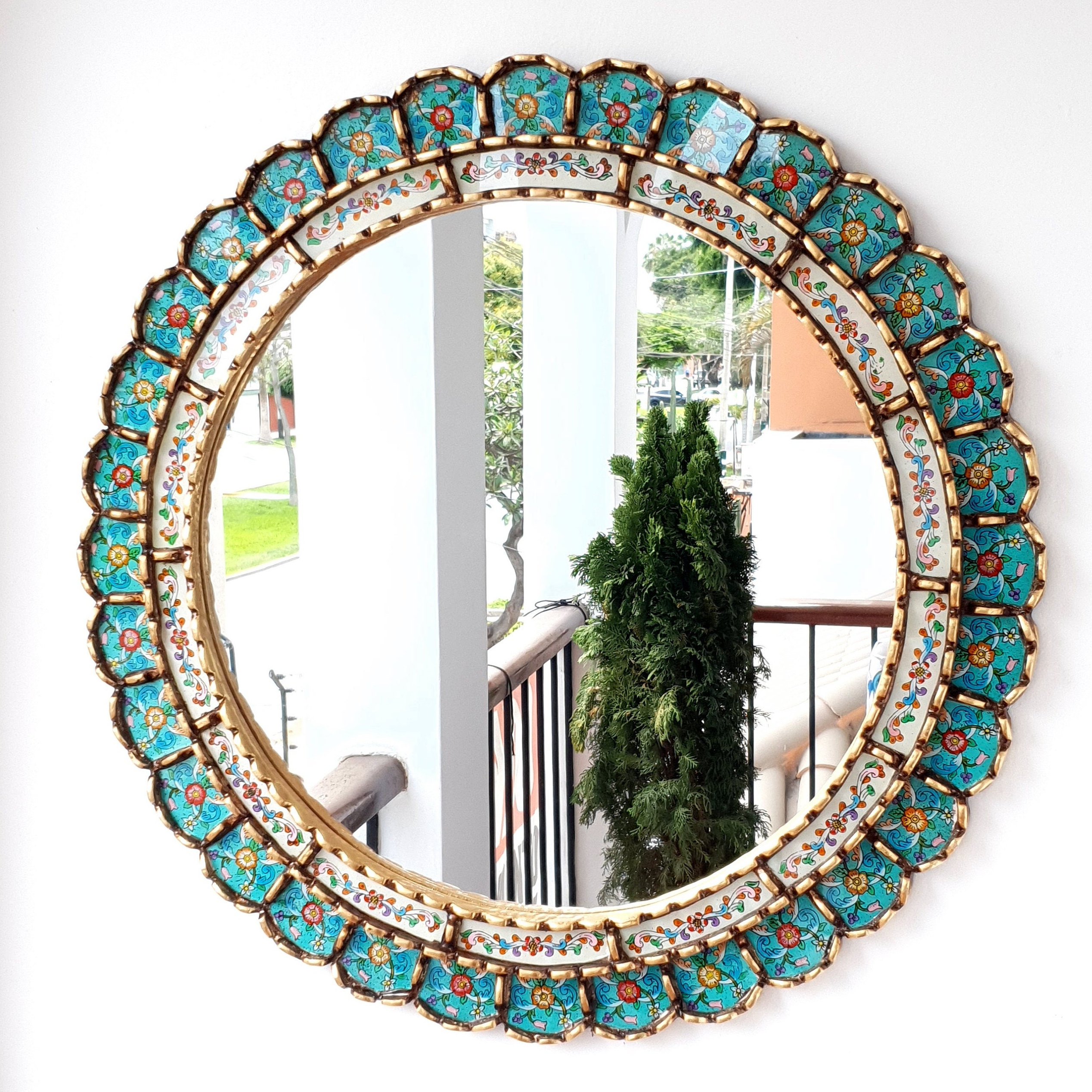 Peruvian Mirrors &quot;NEW Turquoise 60CM&quot; - Interior decoration - Wall mirror - Home decoration - Decorative mirrors