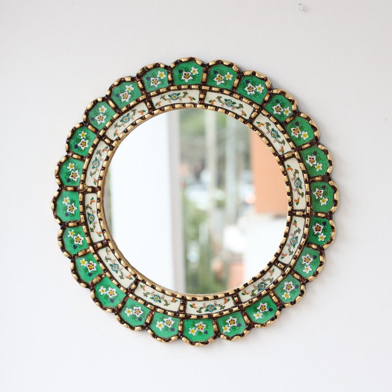 Peruvian Mirrors Armoniosa Verde 40cm Interior decoration Wall mirror Home decoration Decorative mirrors image 1