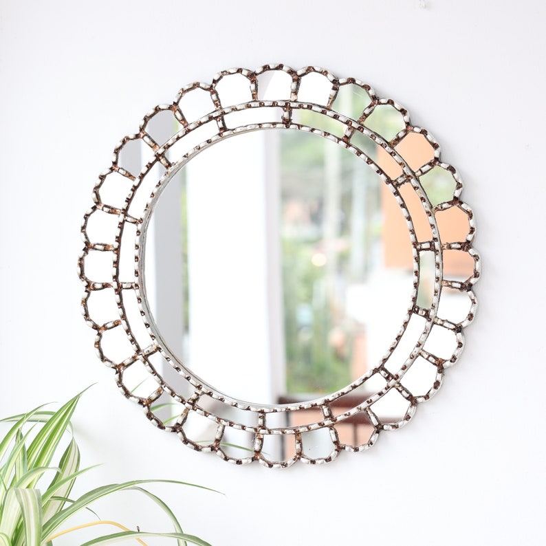 Peruvian Mirrors Harmonious Silver 45 cm Interior decoration Wall mirror Home decoration Decorative mirrors Crafts image 1