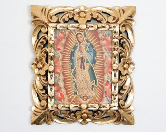 Cuzco Painting with Frame "Virgen de Gualupe" - Religious Art - Interior Decoration - Cusco School - Religious Painting 362