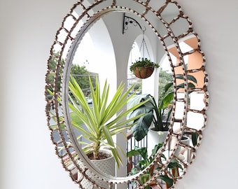 Peruvian Oval Decorative Mirror 70 cm Handmade Wall Decor – Carved Wood Elegant Statement Mirror for Living Room Bedroom Bathroom
