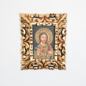 Cuzco Painting with Frame Sacred Heart of Jesus Interior decoration Cusco school Home decoration 105 image 1