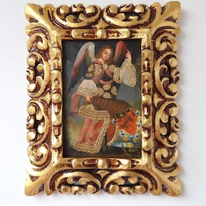Cuzco Painting with Frame &quot;Archangel Gabriel&quot; - Interior decoration - Cusco school - Home decoration 1