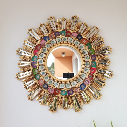 Peruvian Mirrors Royalty 78 Cm Multicolor Gold Etsy