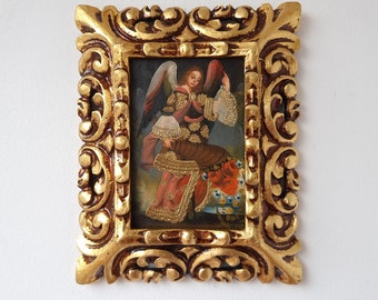 Cuzco Painting with Frame "Archangel Gabriel" - Interior decoration - Cuzco School - Home decoration 1