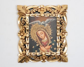 Cuzco Painting with Frame "Virgin Mary with the Spirit" - Religious art - Interior decoration - Cusco school - Religious Painting 363