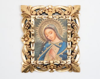 Cusco Painting with Frame "Virgin Mary" - Religious Art - Interior Decoration - Cusco School - Religious Painting 364