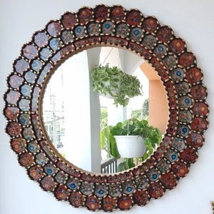 Peruvian Mirrors " Harmonious NEW RED 60cm "- Interior decoration - Wall mirror - Home decoration- Decorative mirrors