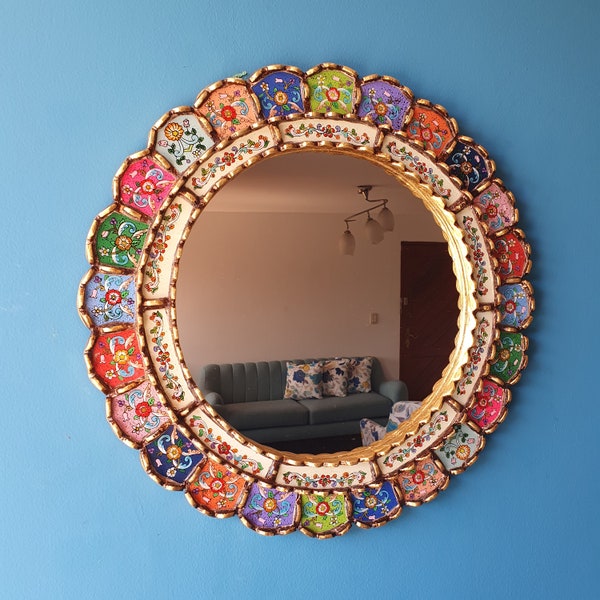 Peruvian Mirrors " Cuscaja Multicol 2 "- Decoración interiores - Espejo de Pared - Decoracion hogar- Espejos decorativos - Artesania Peruana